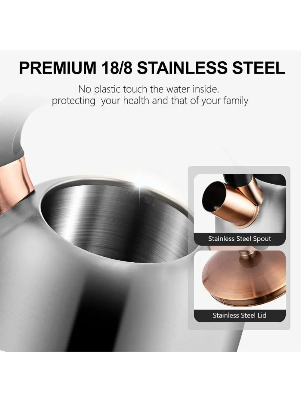 Silver Whistling Teakettle 3.17QT Stainless Steel Stovetop with Ergonomic Handle